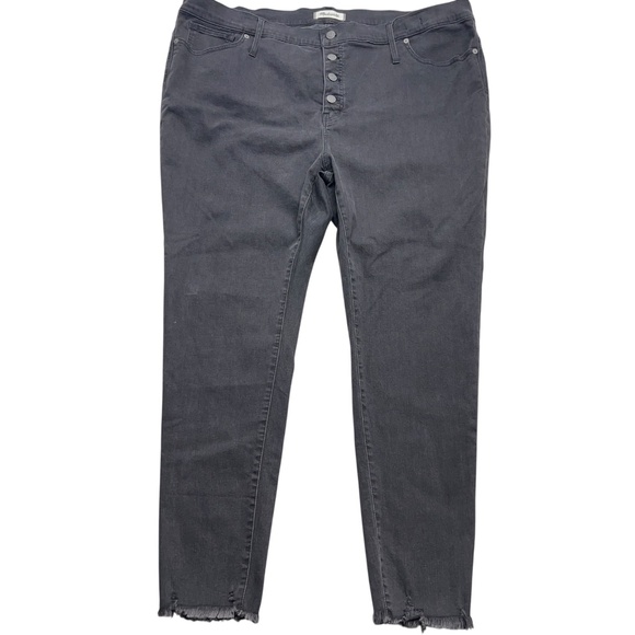 Madewell Jeans Womens 37 Black 9in Mid-Rise Skinny Button Fly Raw Hem Stretch - Picture 1 of 11